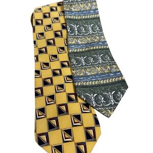 Bill Blass Geometric Yellow and Ornate Green Ties